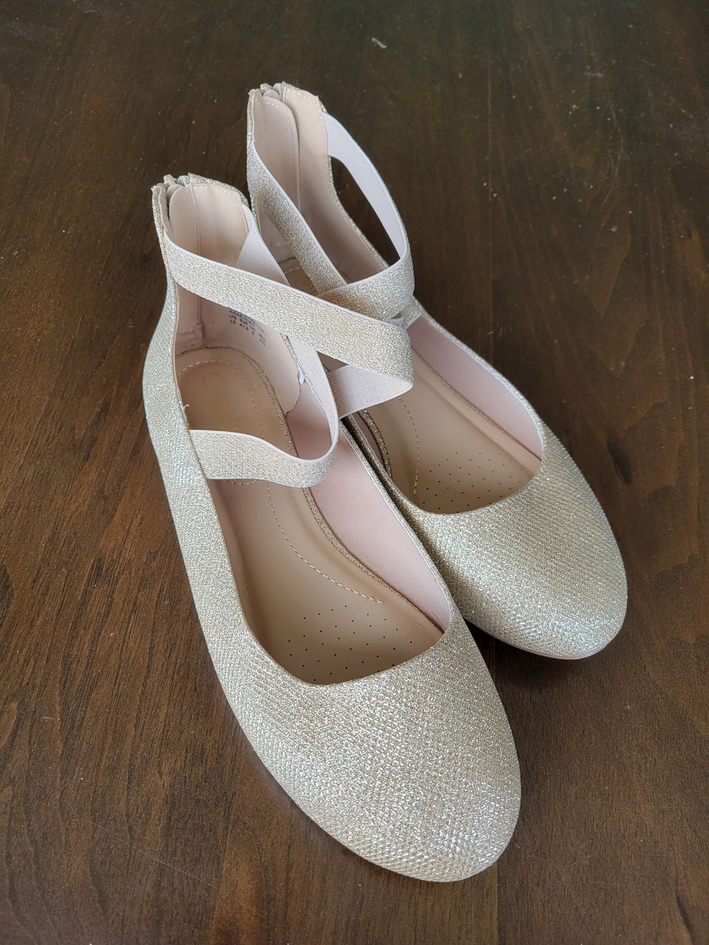 Sparkling Champagne Ballet Flats with Cross Strap 10